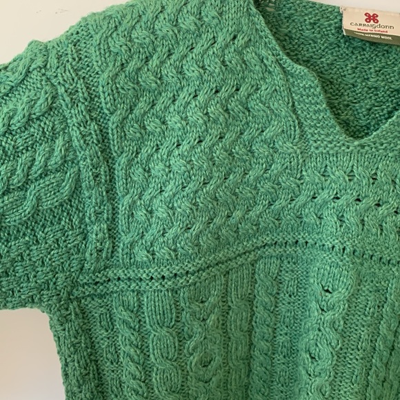 Vintage Carraig Donn Women’s Green Sweater Merino Wool Ireland SZ S cable knit - Picture 4 of 6